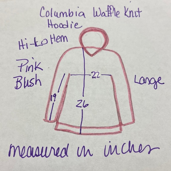 Columbia Waffle Knit Blush Pink Colored Light Weight Hoodie. Sz Large. Hi-Lo Hem - Picture 9 of 11